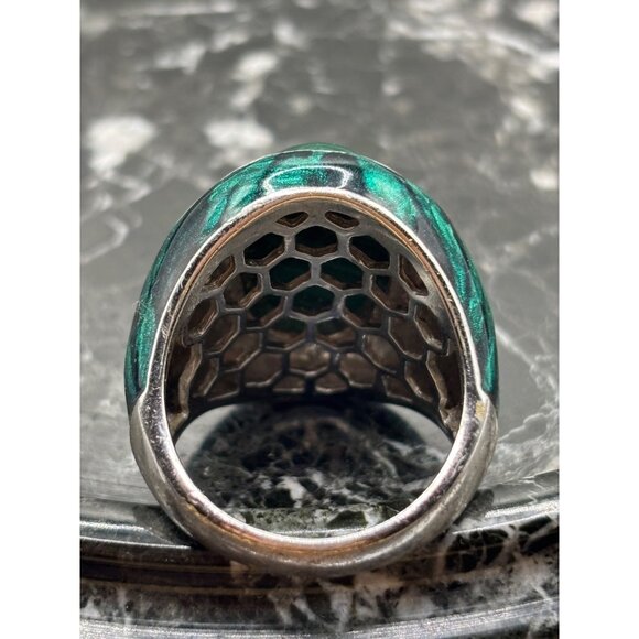 Sterling Silver 925 Malachite Centerstone Ring With Diamond Halo - Picture 5 of 9